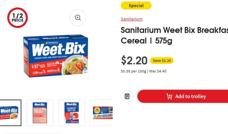 Weetbix on Special at Coles
