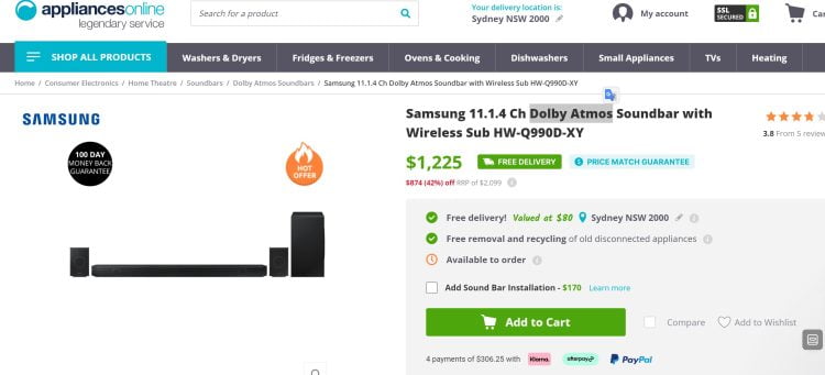 Samsung 11.1.4 soundbar deal