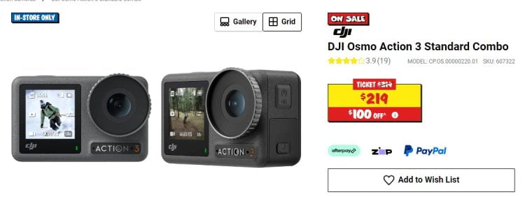 JB Hi-Fi: DJI Osmo Action 3 Standard Combo now $219