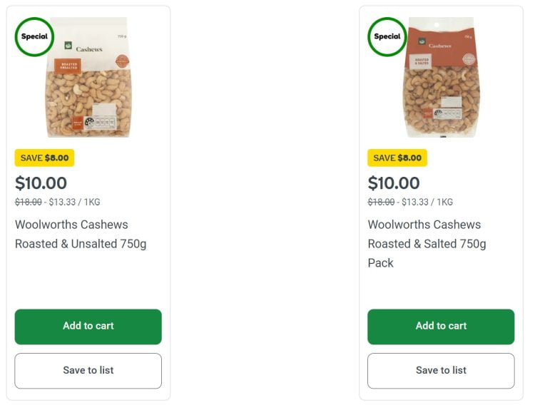 Woolies Cashews discount