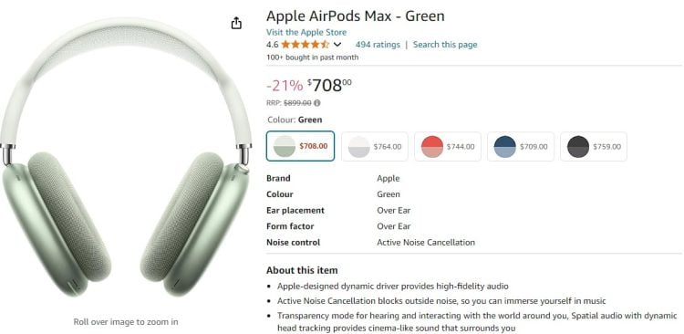 Amazon: 21% off Apple AirPods Max – now $708