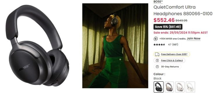 Myer: 15% off Bose QuietComfort Ultra Headphones – $552.46