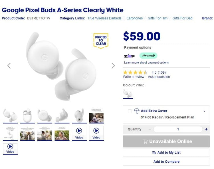 Officeworks: Google Pixel Buds A-Series $59