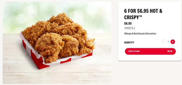 KFC: 6 for $6.95 Hot & Crispy