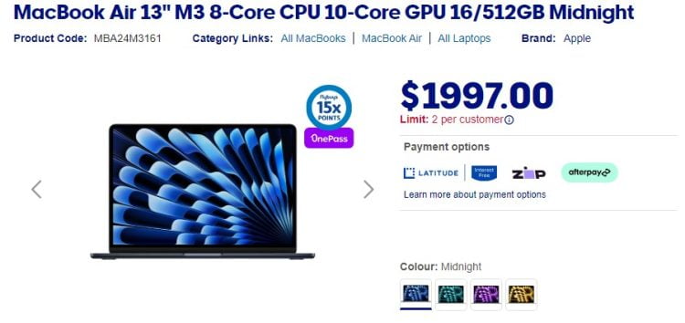 Officeworks: MacBook Air M3 512GB 16GB RAM $1997