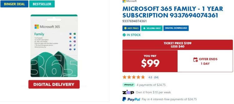 Bing Lee: Microsoft 365 Family 1 Year only $99
