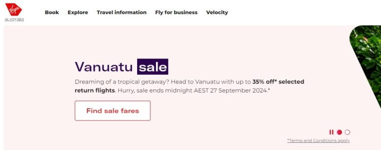 Virgin Australia Vanuatu Sale