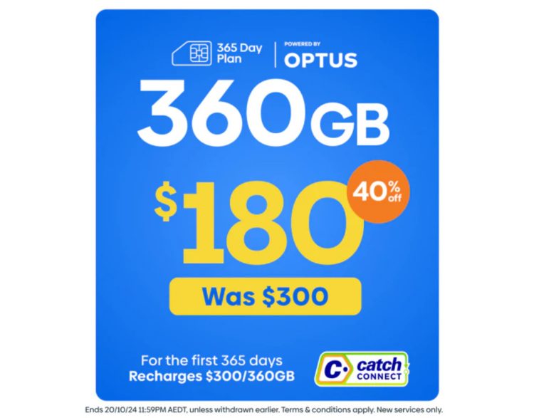 Catch Connect: 365 Day Mobile Plan with 360GB only $180