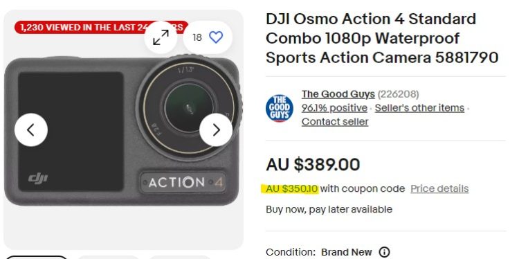 The Good Guys (eBay): DJI Osmo Action 4 $350.10