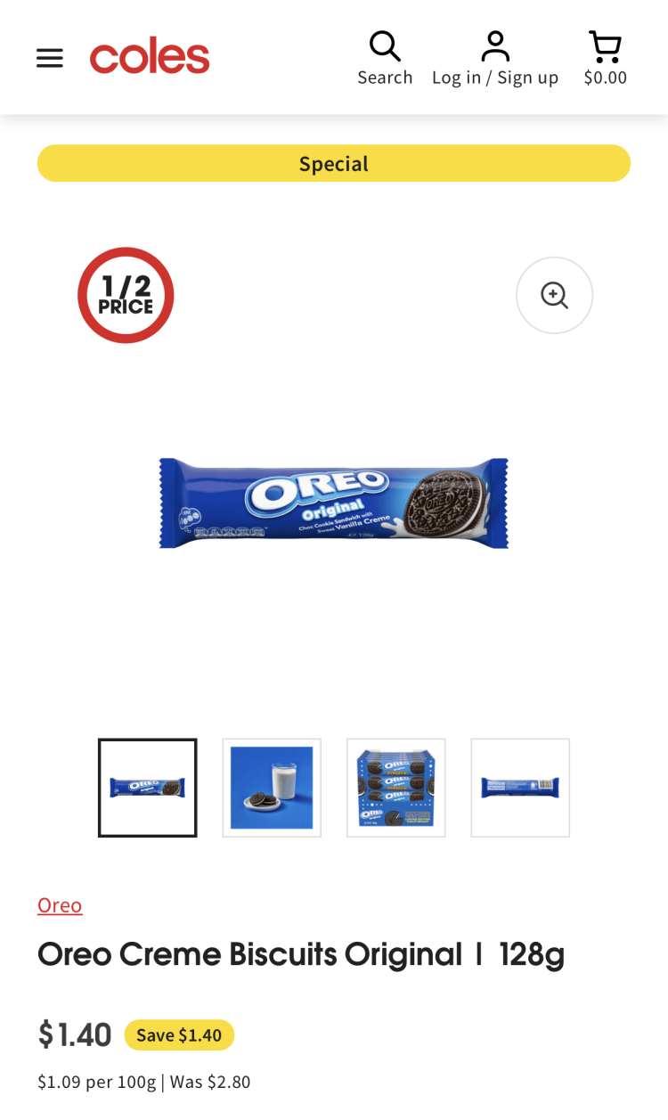 Coles: Original Oreo Creme Biscuits $1.40
