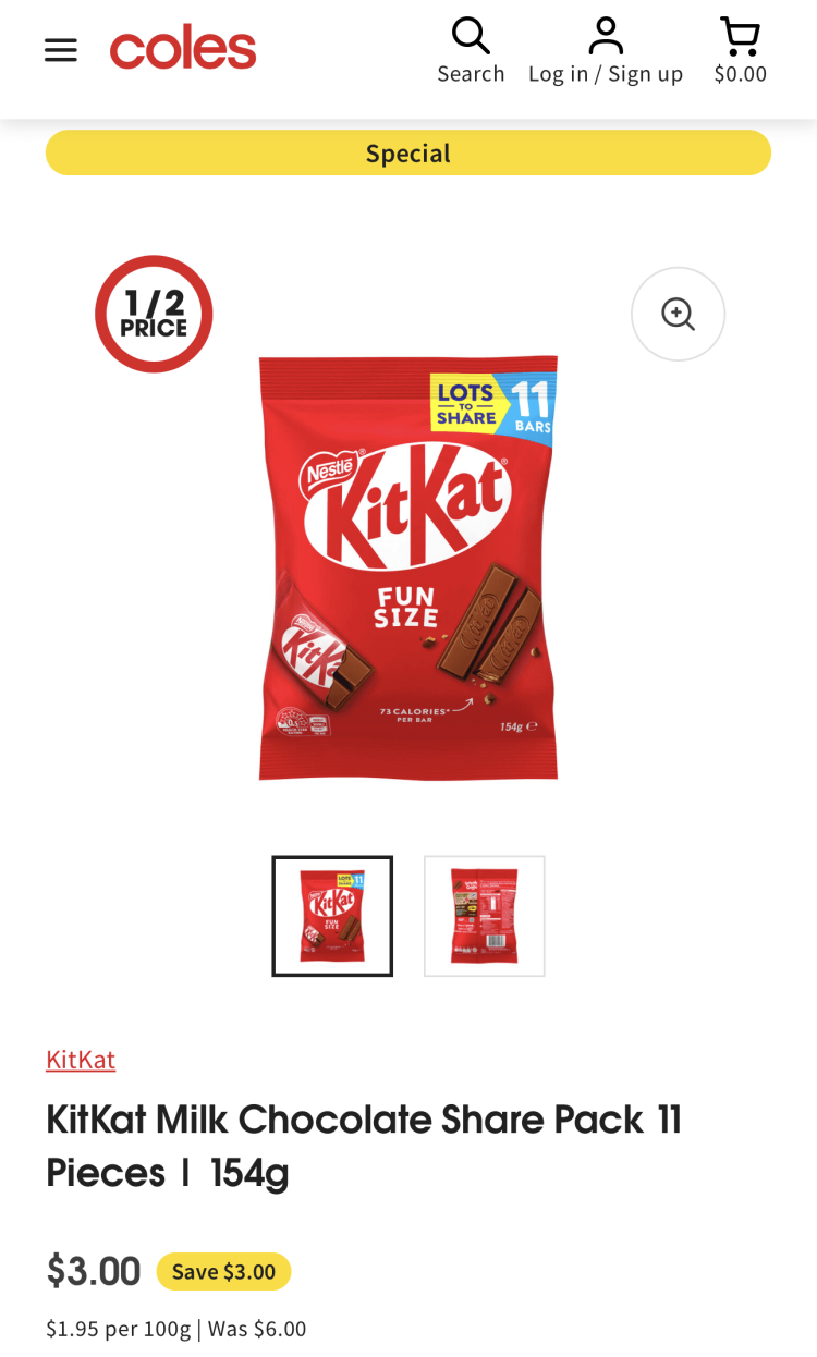 Coles: KitKat Fun Size Share Pack 11 Pack $3