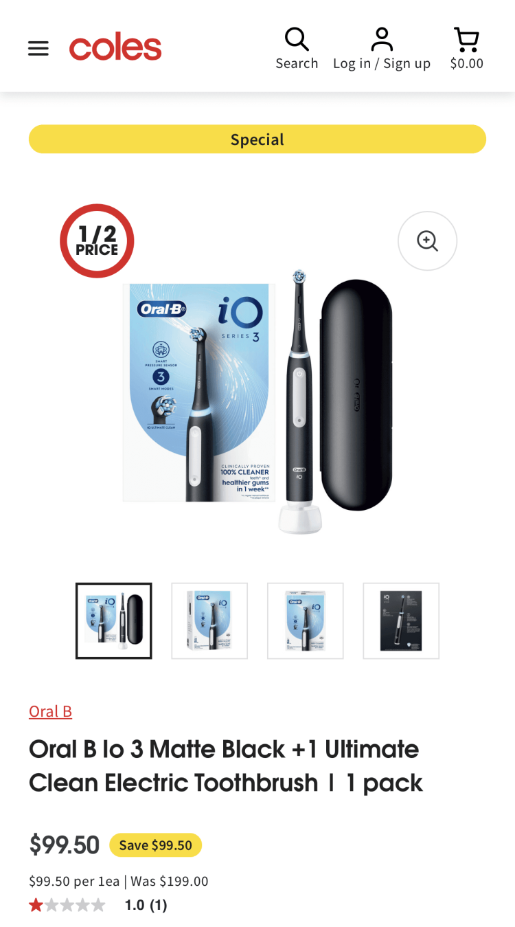 Coles: Oral B Io 3 Ultimate Clean Electric Toothbrush $99.50