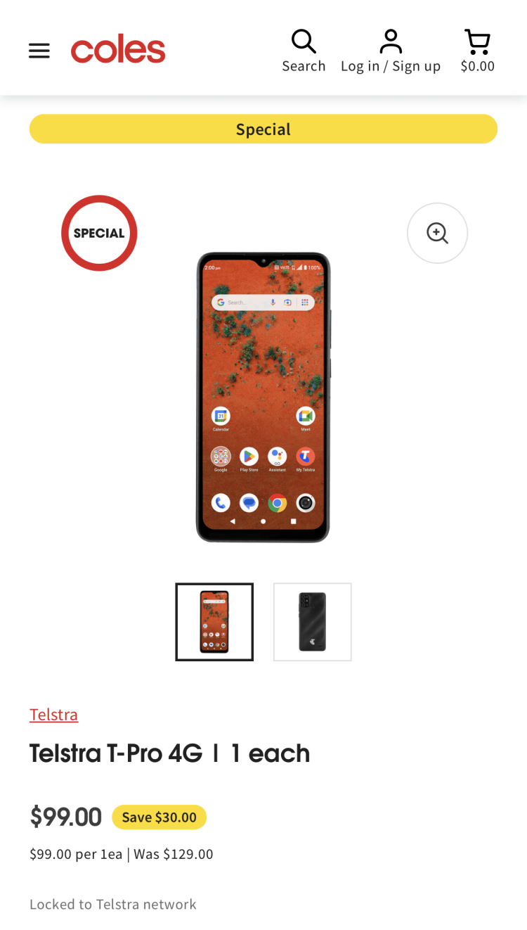 Coles: Telstra T-Pro 4G Mobile Phone $99