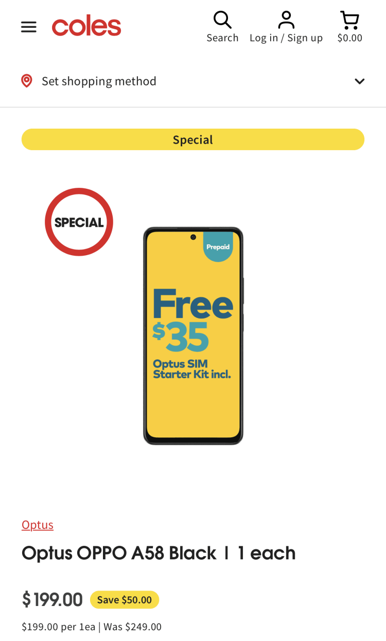 Coles: Optus OPPO A58 Black Colour Mobile Phone $199