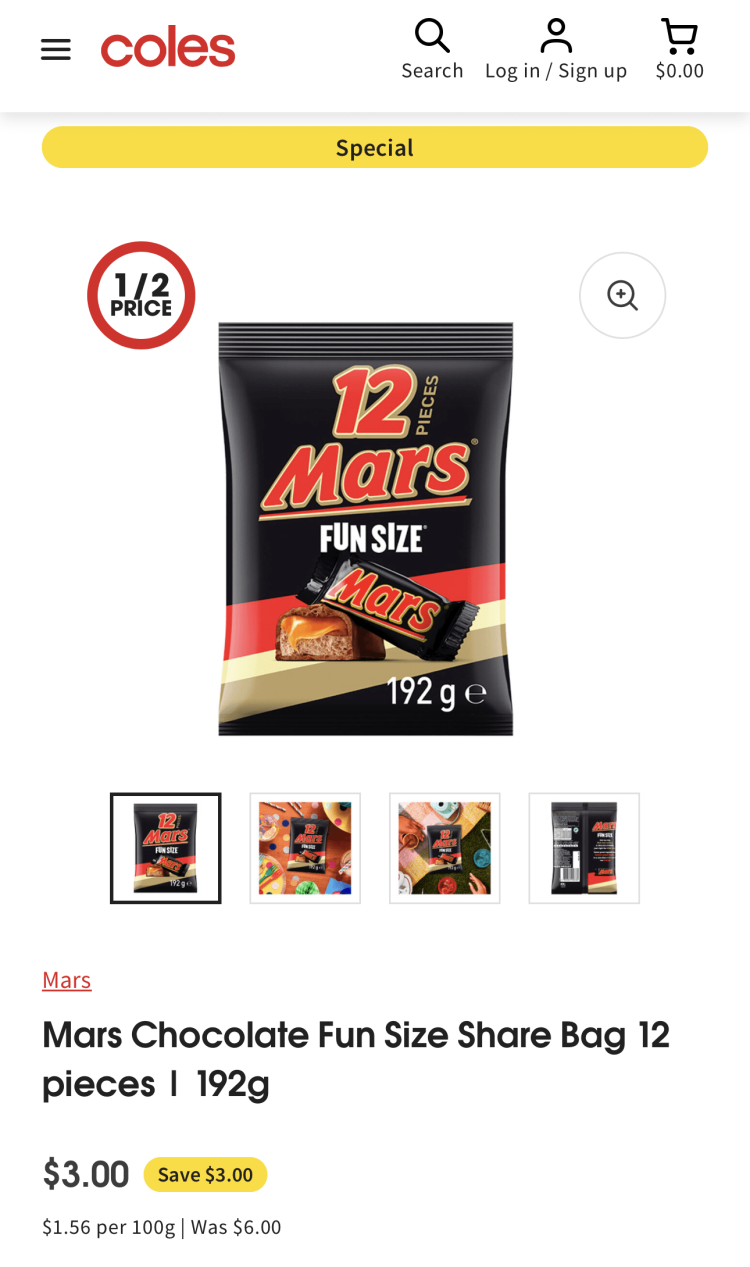 Coles: Mars Chocolate Fun Size Share Bag 12 Pack $3