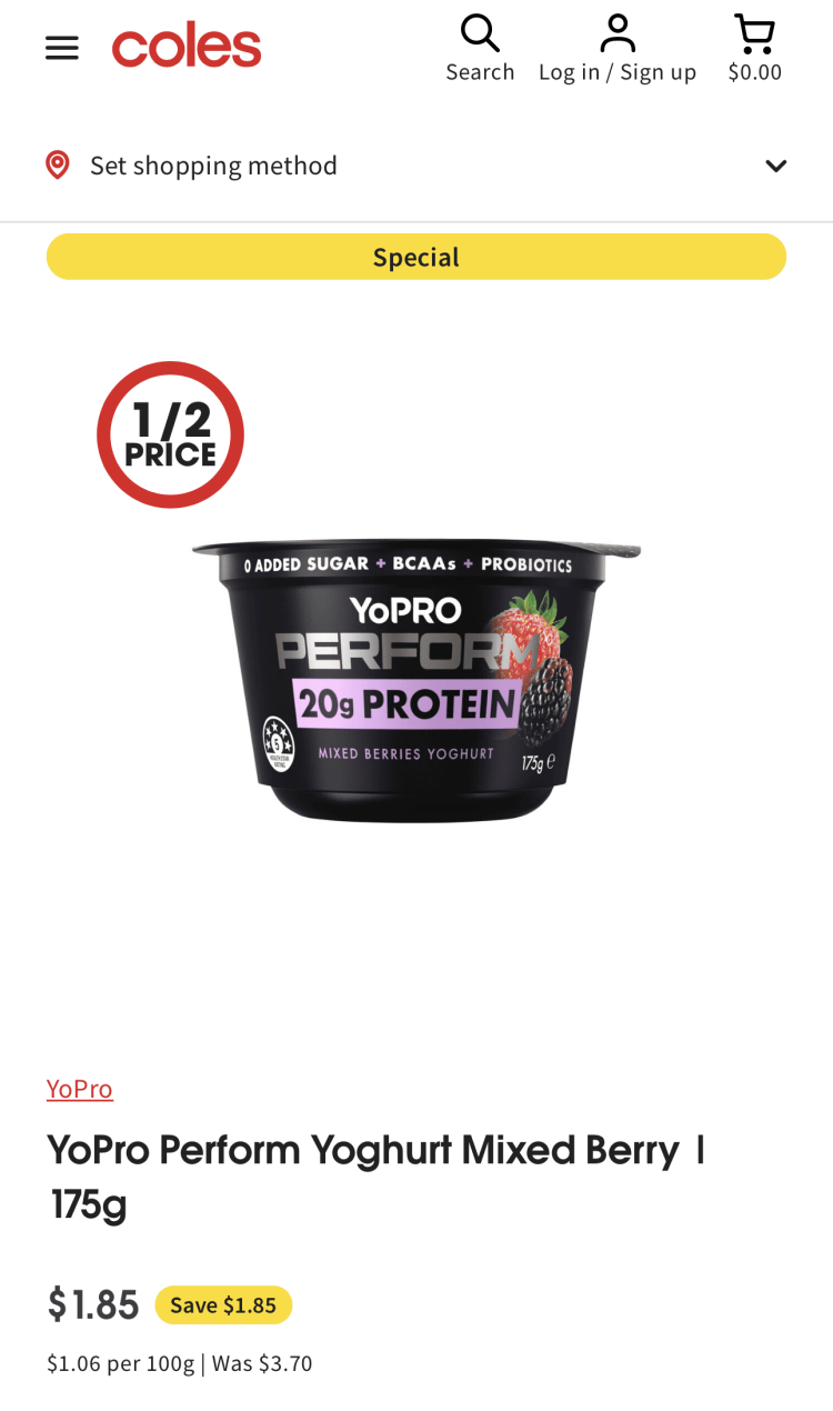 Coles: YoPro Perform Yoghurt Mixed Berry 175g $1.85