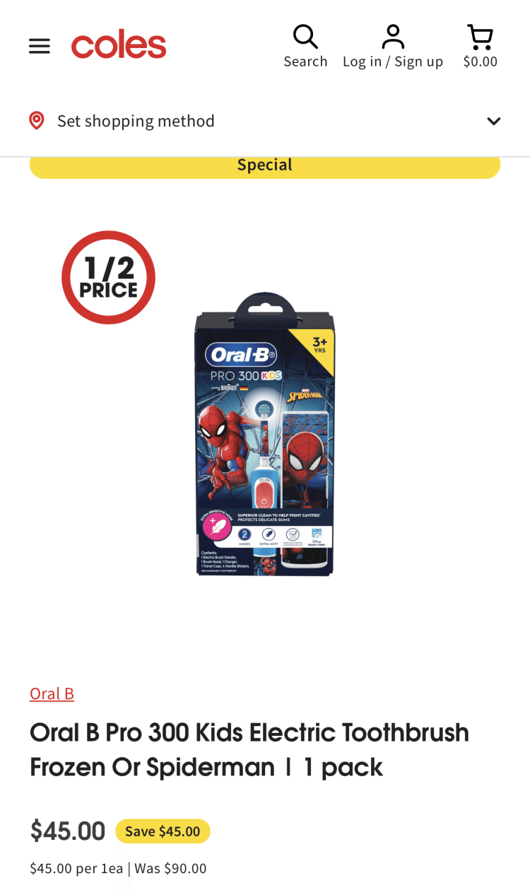 Coles: Oral B Pro 300 Kids Electric Toothbrush $45