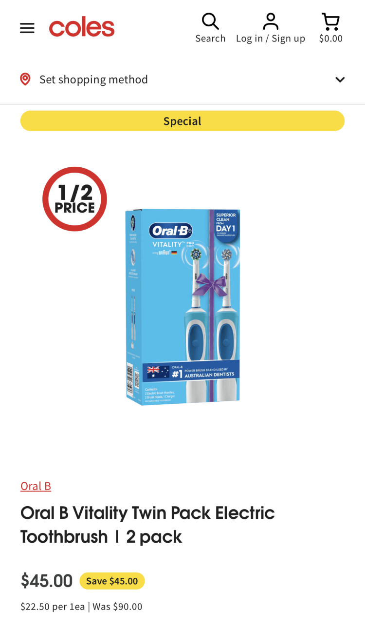 Coles: Oral B Vitality Electric Toothbrush Twin Pack $45