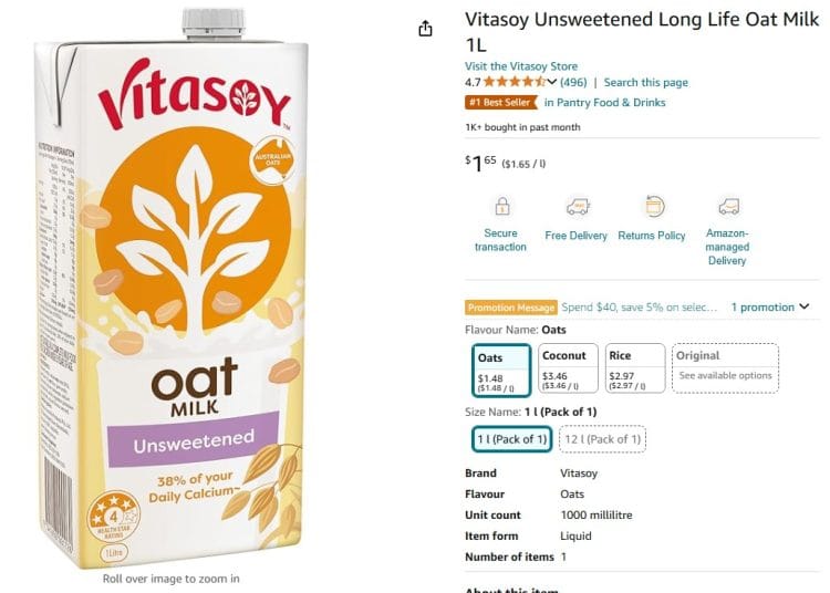 Vitasoy Oat Milk Amazon