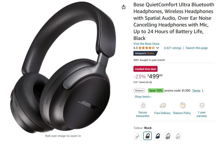 Amazon: Bose QuietComfort Ultra Headphones – $449.10