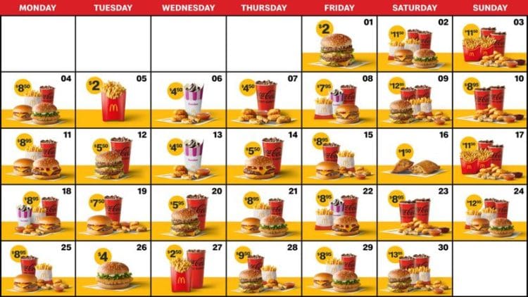 McDonald's 30 Days 30 Deals Calendar