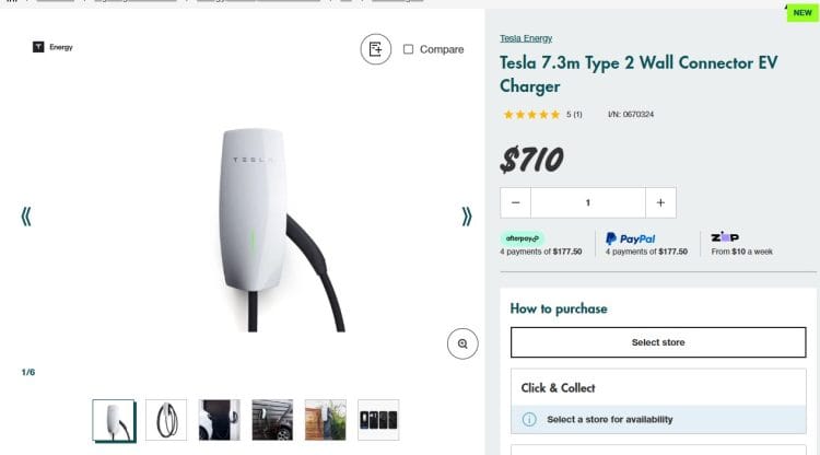 Bunnings Warehouse: Tesla 7.3m Type 2 Wall EV Charger $710