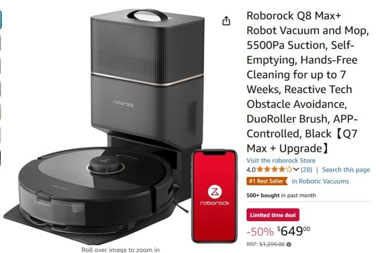 Amazon: Roborock Q8 Max+ Robot Vacuum $649 (50% off)