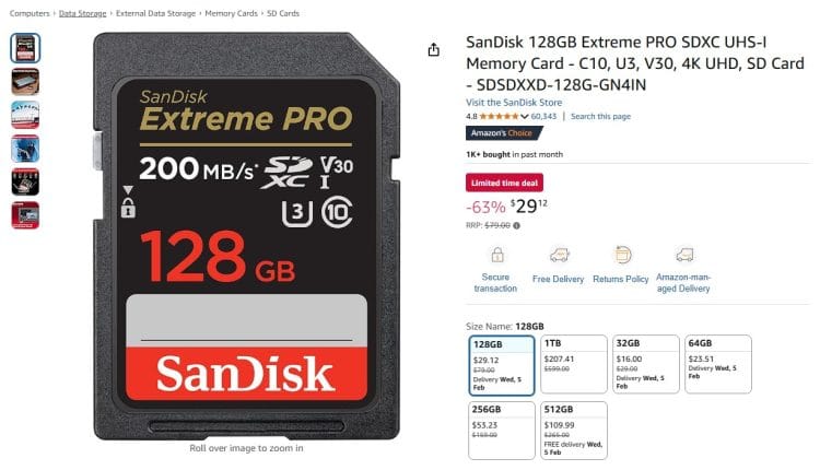 Amazon SanDisk Extreme Pro discount