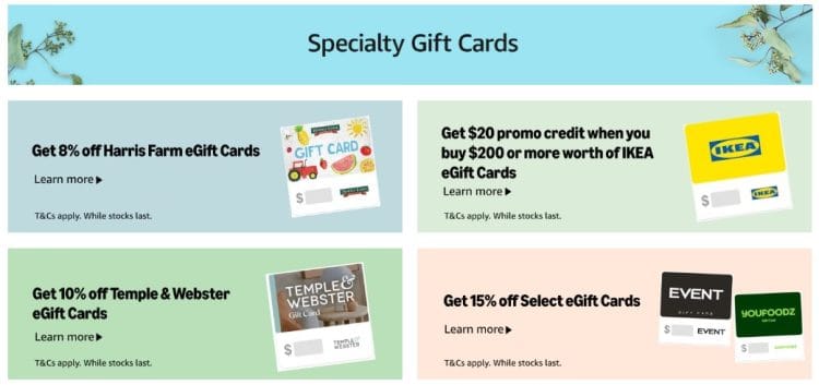 Amazon: Specialty Gift Cards, up to 15% off