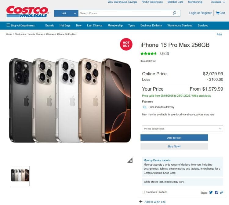 Costco: iPhone 16 Pro Max 256GB on sale $1979.99