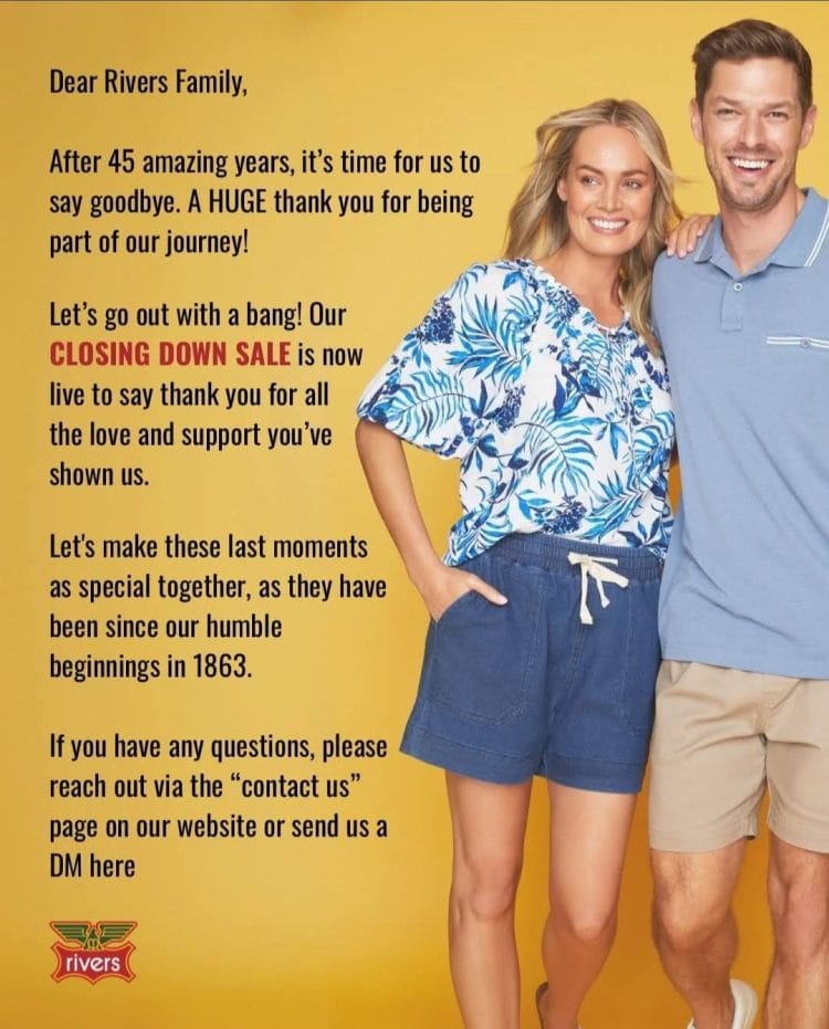 Rivers is closing down
