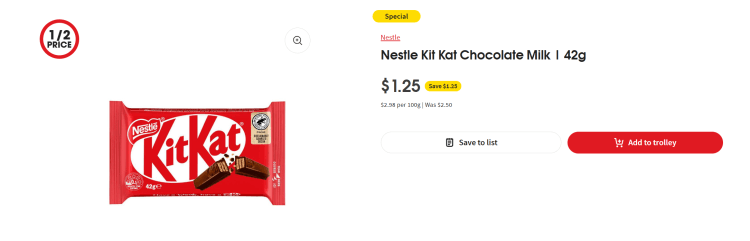 Coles: Kitkat 42g Half Price – $1.25