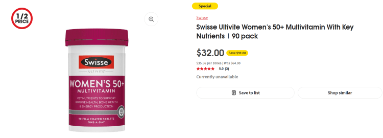 Coles: 50% Off Swisse Women’s 50+ Multivitamin 90 Pack $32