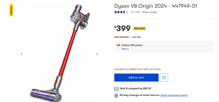 Big W: $300 Off Dyson V8 Origin 2024 – now $399
