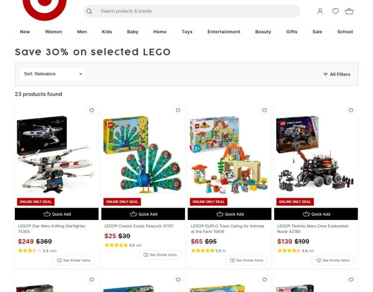 Target: get 30% off on select LEGO