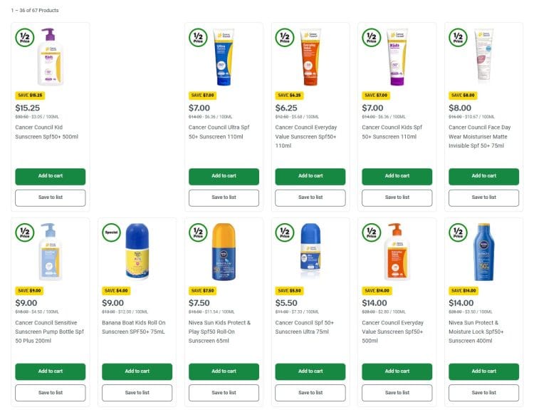 Woolworths: Half Price Specials on Sunscreen