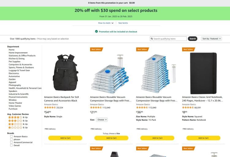 Amazon: get 20% off Amazon Basics with $30 spend