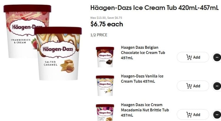 Coles: Haagen-Dazs Ice Cream 420ml half price – $6.75