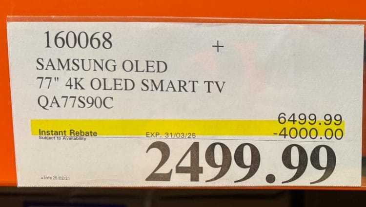 Costco: Samsung OLED 77″ QA77S90C marked down to $2599.99