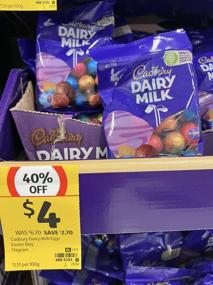 Coles: Cadbury Dairy Milk Eggs 114g bag 40% off, now $4