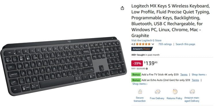 Amazon: Logitech MX Keys S 30% off, now $139.90