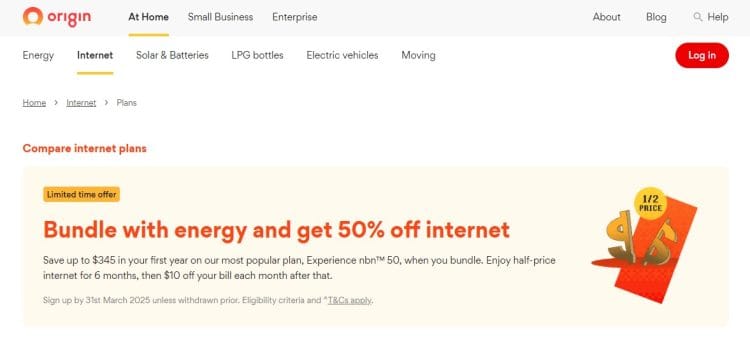 Origin: Bundle with Energy and get 50% off NBN for 6 months