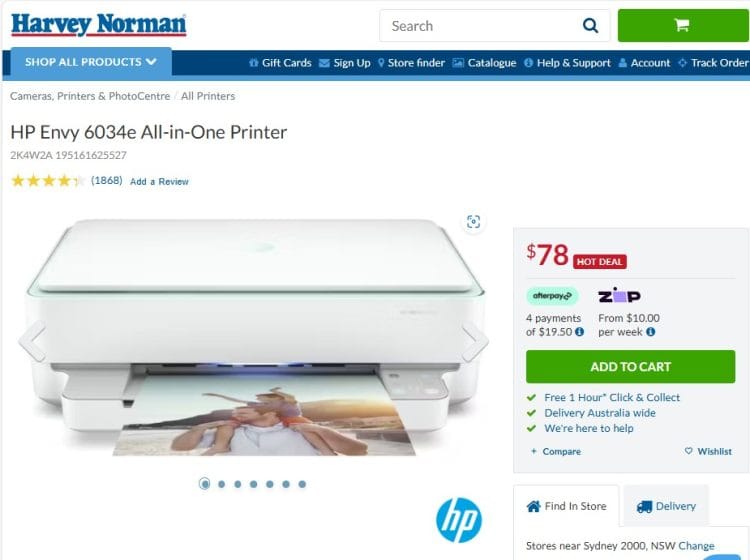 Harvey Norman: HP Envy 6034e All-in-One Printer, now $78