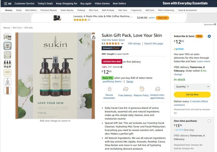 Amazon: Sukin Love Your Skin Pack, 58% off now $12.55 (S&S)