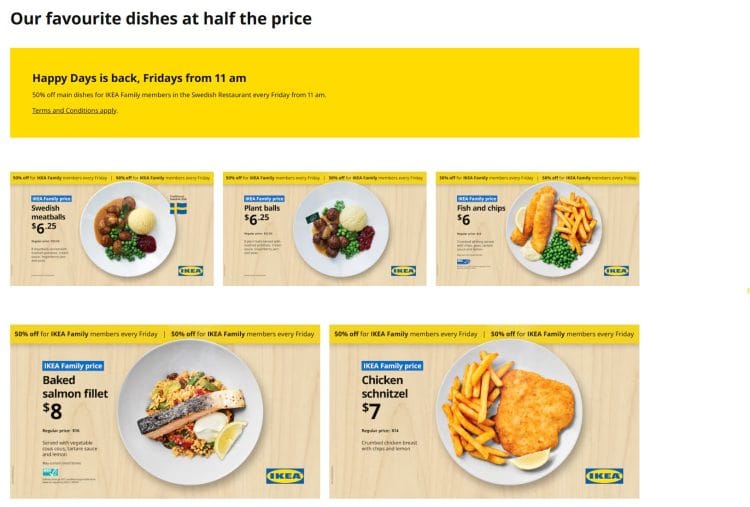 IKEA: 50% off main dishes for IKEA Family members every Friday