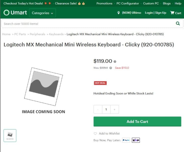 Umart: Logitech MX Mechanical Mini Wireless Keyboard (Clicky), now $119