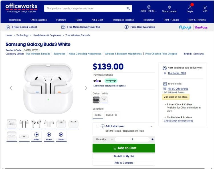 Officeworks: Samsung Galaxy Buds3 – White, now $139