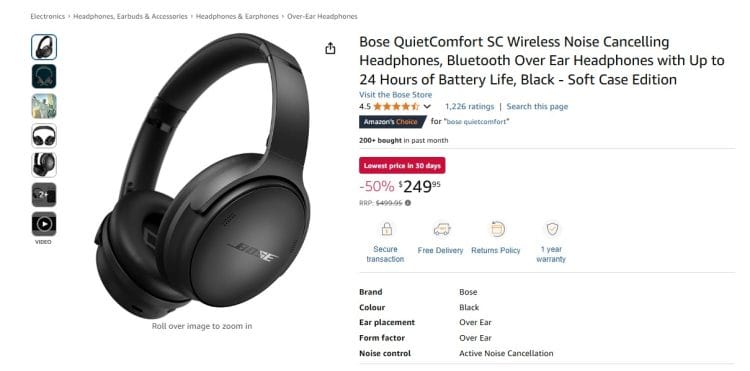 Amazon: Bose QuietComfort Wireless Noise Cancelling Headphones – now $249.95