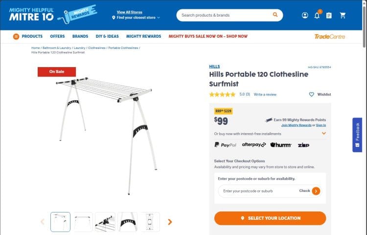 Mitre 10: Hills Portable 120 Clothesline Surfmist, now $99