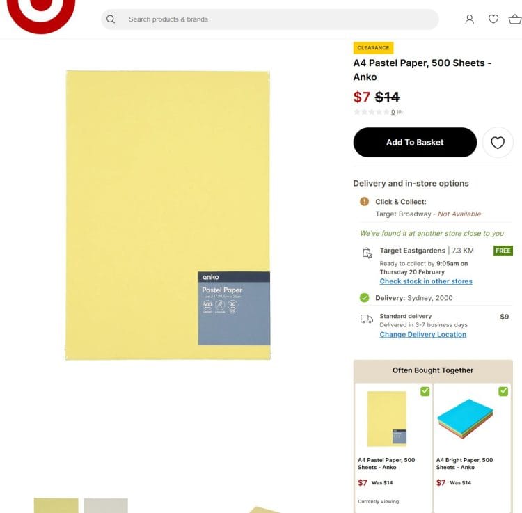 Target: A4 Pastel Paper 500 Sheets – Anko, was $14 now $7